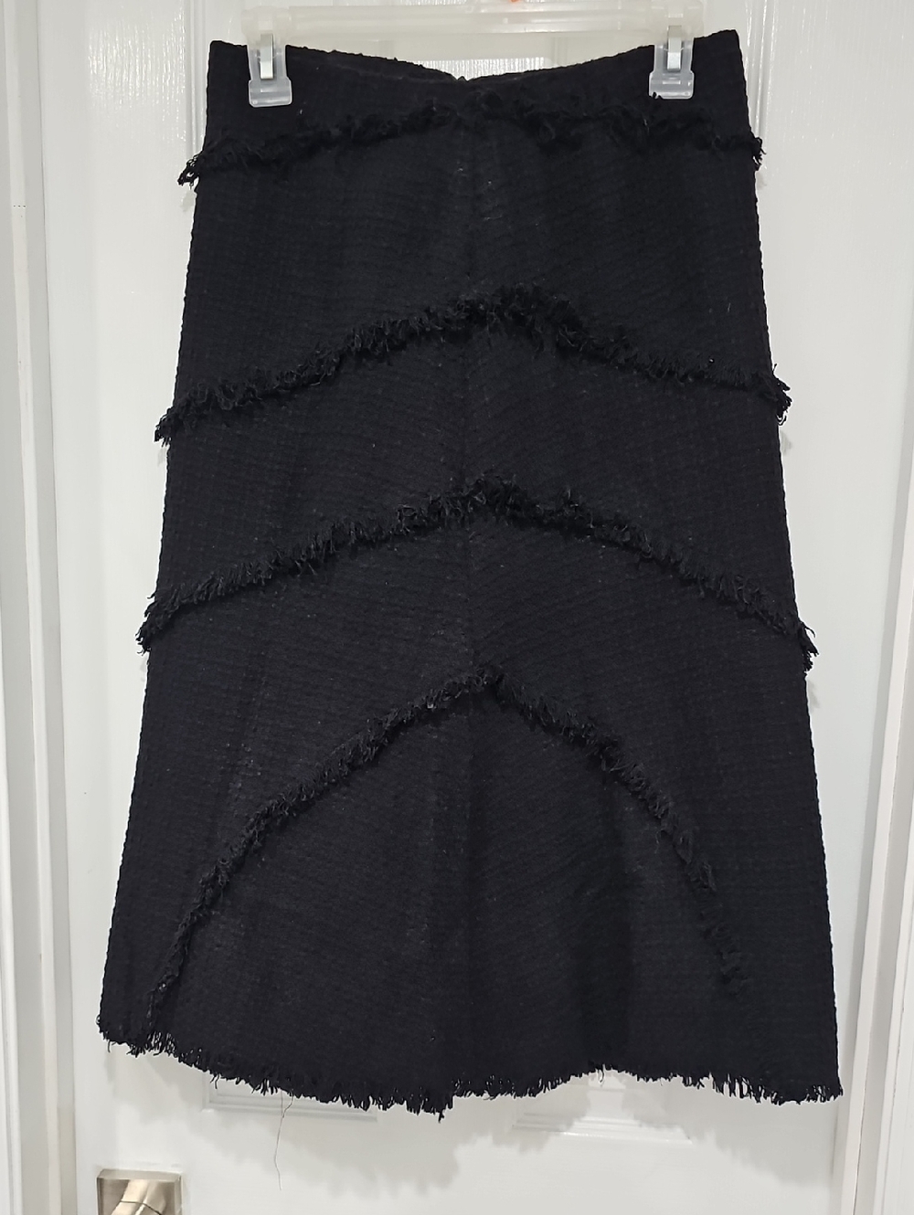Black Fully Lined Frayed Tiered Midi Skirt - Women's Sleek A-Line